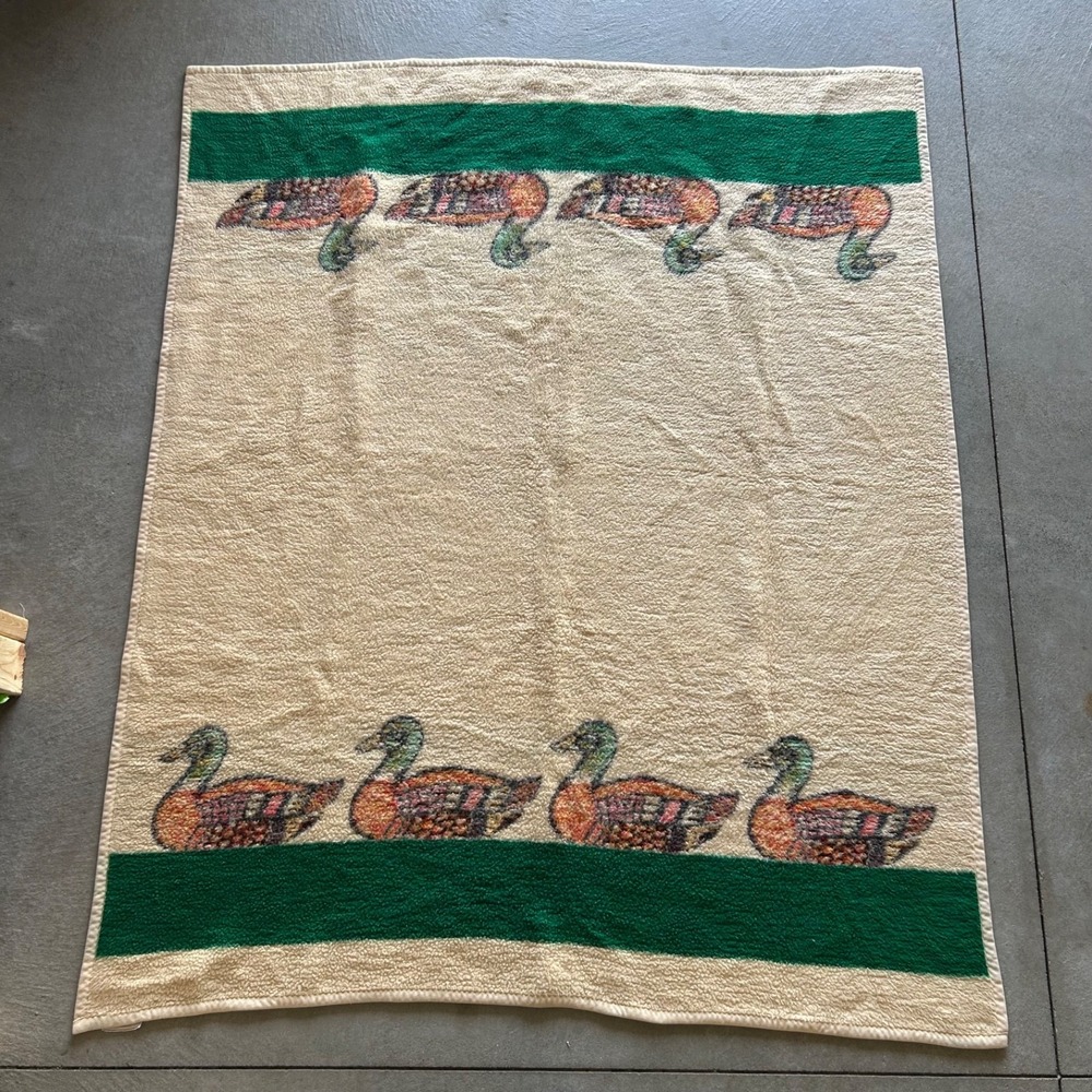 Vintage Biederlack 72"x57" Mallard Duck Throw Blanket Made In USA